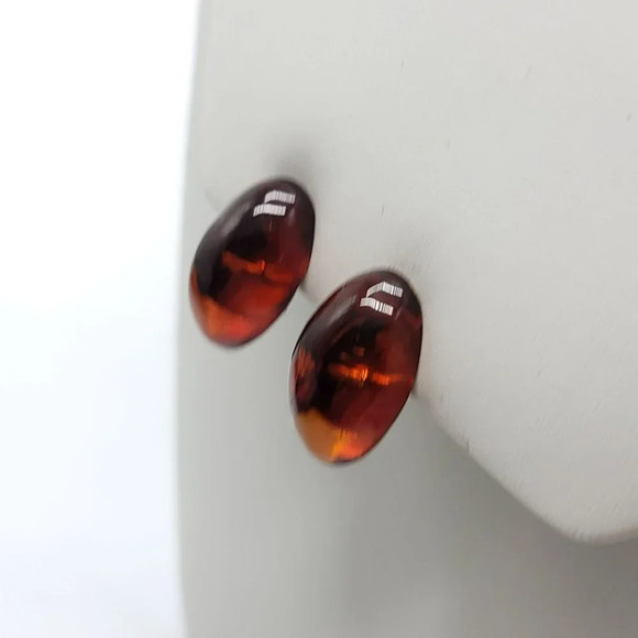 Faux Amber Acrylic Cabochon Oval Clip Earrings Vintage - Picture 4 of 4
